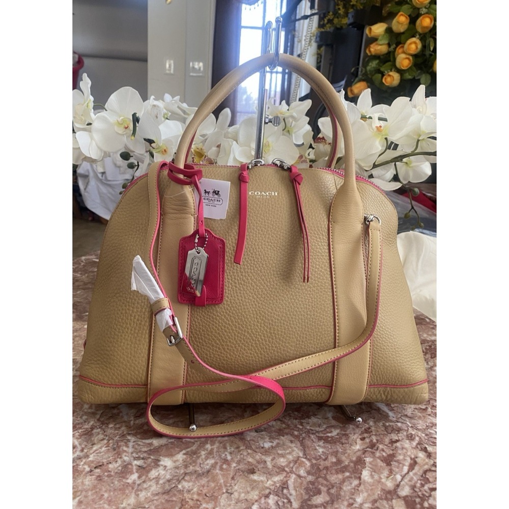 NWT COACH BLEECKER PRESTON SATCHEL EDGEPAINT LEATHER CAMEL PINK RUBY F30165 $378